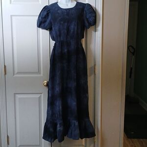 Blue B Collection navy tie dye maxi dress western boho cut out side   Sz L NWT